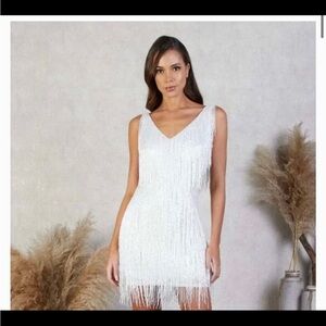 Nadine Merabi Sadie  Elegant White Fringe Dress
